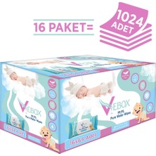 Vebox Pure Water Wipes Yenidoğan Islak Bebek Bakım Havlusu 64'lü X16 (1024 Yaprak)