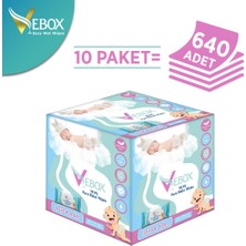 Vebox Pure Water Wipes Islak Mendil - Yenidoğan & Hassas Ciltler Için Bebek Bakım Havlusu (10 Paket 640 Yaprak)