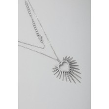 Aşk Tılsımı 18 Ayar Beyaz Altın Kaplama 44 cm  Gümüş Kalp Kolye