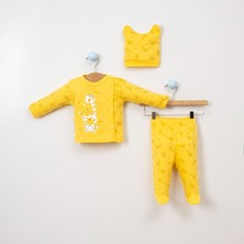 ZR Accessory Ayıcık Desenli 3'lü Pamuklu Eldivenli Patikli Şapkalı Turkuaz Renk Bebek Zıbın Takımı