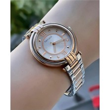 Ferrucci Kadın Gümüş Örgü Çerçeve, Kalpli Saniye Zarif Kol Saati - Mermer Kadran, Metal Bilezik Kordon