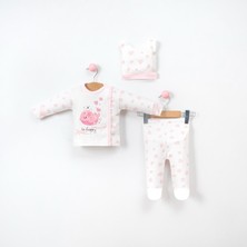 ZR Accessory Balık Desenli 3'lü Pamuklu Eldivenli Patikli Şapkalı Mor Renk Bebek Zıbın Takımı