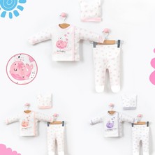 ZR Accessory Balık Desenli 3'lü Pamuklu Eldivenli Patikli Şapkalı Mor Renk Bebek Zıbın Takımı