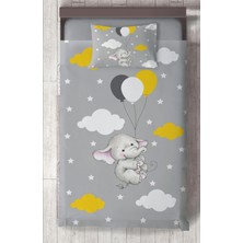 Mekta Home Bebek ve Çocuk Odası Tatlı Fil ve 3 Balon Desenli Yatak Örtüsü