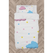 Mekta Home Bebek ve Çocuk Odası Pembe Mavi Bulut Desenli Nevresim Takımı