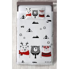 Mekta Home Bebek ve Çocuk Odası Sevimli 3'lü Ayı ve Yol Desenli Yatak Örtüsü