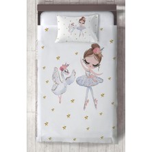 Mekta Home Bebek ve Çocuk Odası Balerin Kız ve Kuğu Desenli Yatak Örtüsü