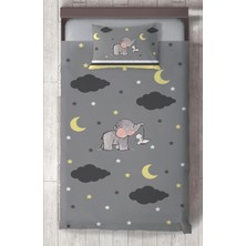 Mekta Home Bebek ve Çocuk Odası Fil ve Tavşan Desenli Gri Yatak Örtüsü
