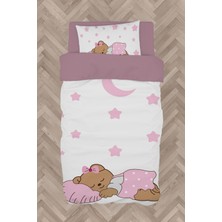 Mekta Home Bebek ve Çocuk Odası Uyuyan Sevimli Ayı Desenli Pembe Nevresim Takımı