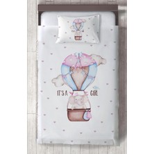 Mekta Home Bebek ve Çocuk Odası Pembe Uçan Balon Desenli Yatak Örtüsü