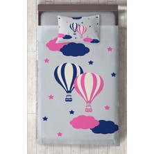Mekta Home Bebek ve Çocuk Odası Pembe Mavi Uçan Balon Desenli Yatak Örtüsü