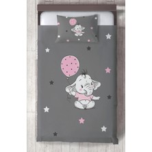 Mekta Home Bebek ve Çocuk Odası Pembe Filli Balonlu Desenli Yatak Örtüsü