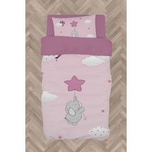 Mekta Home Bebek ve Çocuk Odası Pembe Yıldızlı Fil Desenli Nevresim Takımı