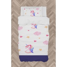 Mekta Home Bebek ve Çocuk Odası Unicorn ve Seksek Desenli Lacivert Nevresim Takımı