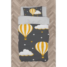 Mekta Home Bebek ve Çocuk Odası Uçan Balon ve Bulut Desenli Gri Nevresim Takımı