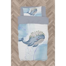 Mekta Home Bebek ve Çocuk Odası Mavi Balina Desenli Nevresim Takımı