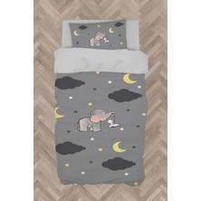 Mekta Home Bebek ve Çocuk Odası Fil ve Tavşan Desenli Gri Nevresim Takımı