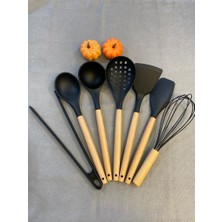 Kitchen Crazy 7 Parça Bambu Saplı Silikon Kepçe Spatula Mutfak Seti Siyah