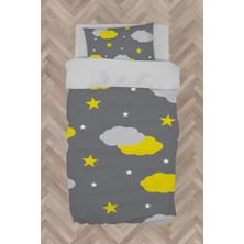 Mekta Home Bebek ve Çocuk Odası Gri Sarı Bulutlu Yıldız Desenli Nevresim Takımı