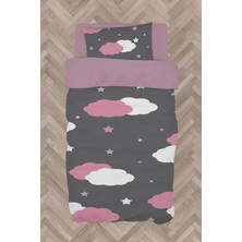 Mekta Home Bebek ve Çocuk Odası Pembe ve Beyaz Bulut Desenli Nevresim Takımı