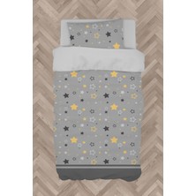 Mekta Home Bebek ve Çocuk Odası Gri Sarı Yıldız Desenli Nevresim Takımı