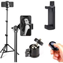 Tripod Bluetooth Kumandalı 3 Ayaklı Alüminyum Mafsal Aparatlı Telefon Tutuculu Yatay Dikey Ayarlanır 2 Metre Tripod