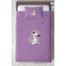 Mekta Home Bebek ve Çocuk Odası Mor Unicorn Desenli Yatak Örtüsü
