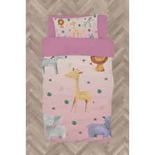 Mekta Home Bebek ve Çocuk Odası Safari Desenli Pembe Nevresim Takımı