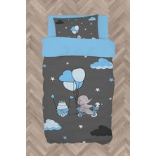 Mekta Home Bebek ve Çocuk Odası Yeşil Balonlu ve Bisikletli Fil Desenli  Nevresim Takımı