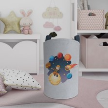 Mekta Home Bebek ve Çocuk Odası Astronot Çocuk ve Gezegen Desenli Oyuncak Sepeti