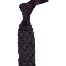 Kravatkolik Siyah - Mürdüm Motif Desen Örgü Kravat ÖR8357