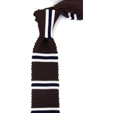 Kravatkolik Kahverengi - Lacivert Çizgili Örgü Kravat ÖR8377