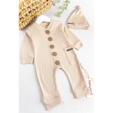 Babymod Natural Düğmeli Şapkalı Kız/erkek Bebek Tulum Takım