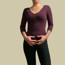 Hidden Beauty Yoga/fitnes Tişört 3/4 Kol Ön Arka V Yaka Yumuşak Pamuk Kumaş