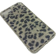 Oto Aksesuarcım iPhone 7 Plus 8 Plus Kristal Taşlı Telefon Kılıfı Leopar  Siyah Beyaz Desenli