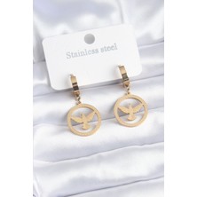 Clariss 316L Çelik Gold Renk Kuş Model Işleme Detay Kadın Küpe
