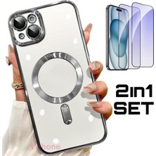 Gritty Apple iPhone 15 Plus Kılıf Magsafe Manyetik Şarjlı + Nano Seramik Koruyucu Set