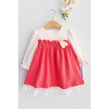 Babymod Puantiye Desenli Güpürlü Uzun Kollu Bebek Elbise