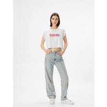 Koton Baskılı Crop Tişört Kısa Kollu