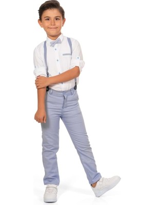 Mnk Baby & Kids Erkek Çocuk Takımı Açık Mavi Krem Oxford Gömlek Uzun Pantolon 2 Yaş