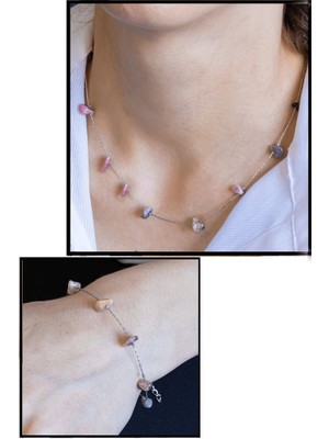 Tesbih Atölyesi Sertifikalı Rodonit Taşlı Doğal Taş Kolye Bileklik Seti