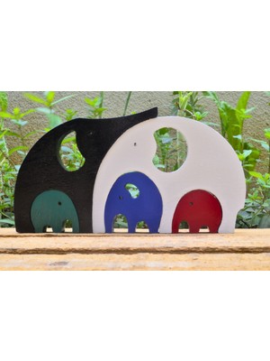 Mobitell Okul Öncesi Ana Sınıfı Öğretici Ahşap Fil Ailesi Şeklinde Yapboz Boyanabilir Oyuncak