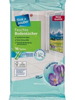 Flink & Sauber Islak Yer Bezi 16'lı Dağ Esintisi Beyaz Renk Dayanıklı Yapı ile Kolay Temizlik