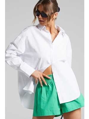 Madmext Beyaz Oversize Basic Kadın Gömlek MG1794