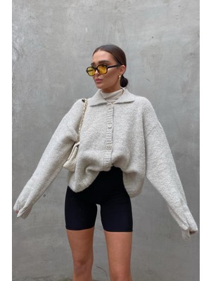 Madmext Gri Düğmeli Triko Kazak Hırka MG1957