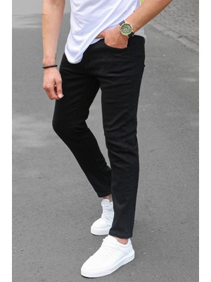Madmext Erkek Siyah Kanvas Slim Fit Pantolon