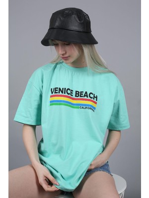 Madmext Mint Yeşili Baskılı Over Fit Tişört MG1516