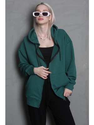 Madmext Koyu Yeşil Kapüşonlu Basic Sweatshirt MG1900