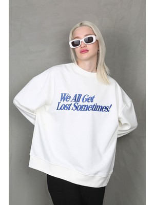 Madmext Ekru Baskılı Sweatshirt MG1901
