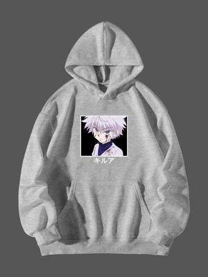 Natch Wear Gri Ön Anime Baskılı Oversize Sweatshirt